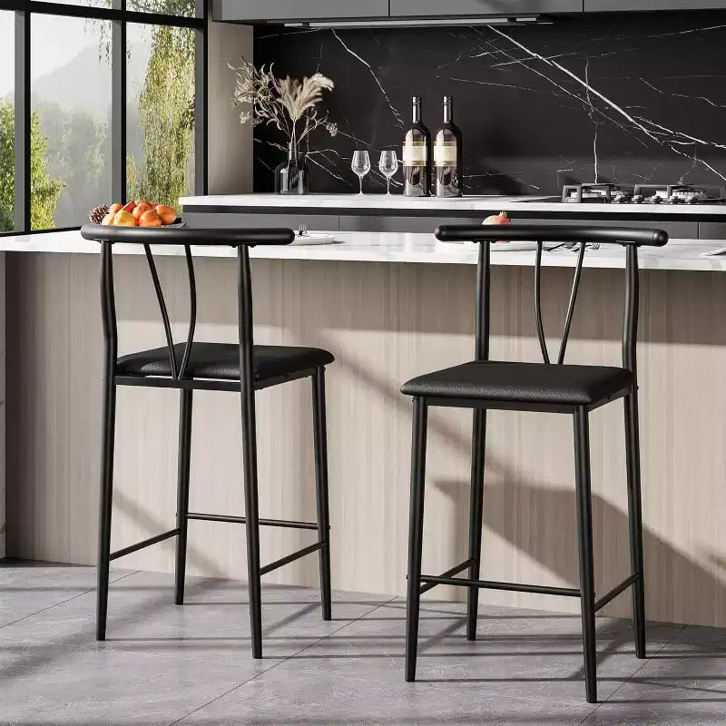 Set di 2/4 sgabelli da bar, sgabelli da 63,5 cm in similpelle con schienale, gambe in metallo nero