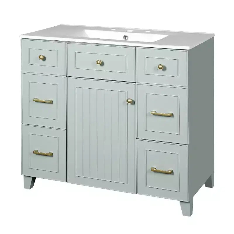 Mobile bagno verde da 91 cm con lavabo, mobiletto da bagno con cassetti e ripiano regolabile