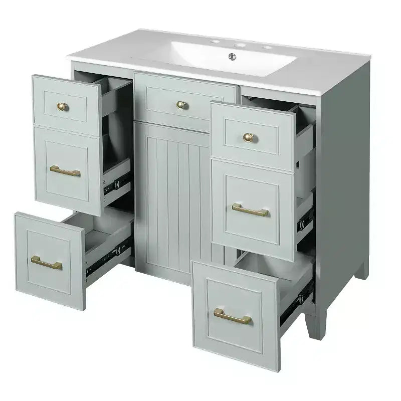 Mobile bagno verde da 91 cm con lavabo, mobiletto da bagno con cassetti e ripiano regolabile