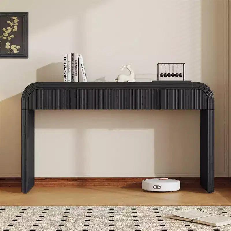 55 Tavolo console moderno lucido, credenza arrotondata con 3 cassetti, per ingresso, soggiorno, sala da pranzo