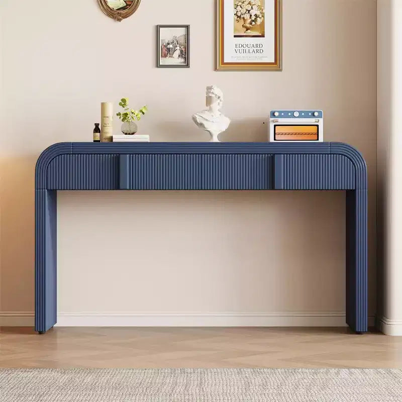 55 Tavolo console moderno lucido, credenza arrotondata con 3 cassetti, per ingresso, soggiorno, sala da pranzo
