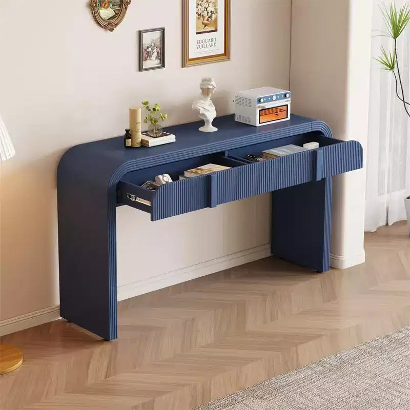 55 Tavolo console moderno lucido, credenza arrotondata con 3 cassetti, per ingresso, soggiorno, sala da pranzo