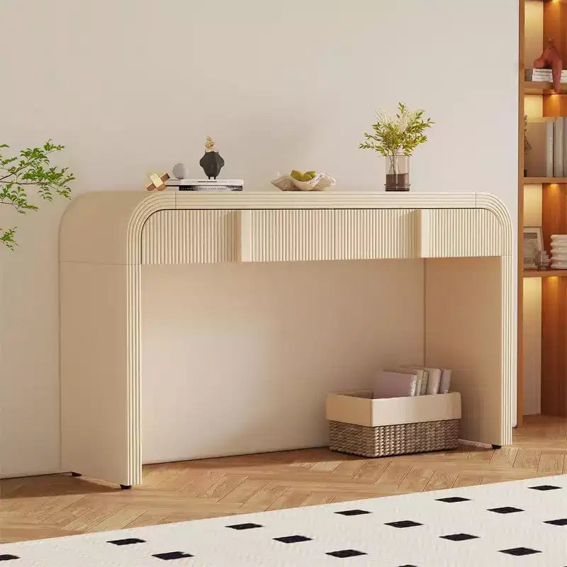 55 Tavolo console moderno lucido, credenza arrotondata con 3 cassetti, per ingresso, soggiorno, sala da pranzo