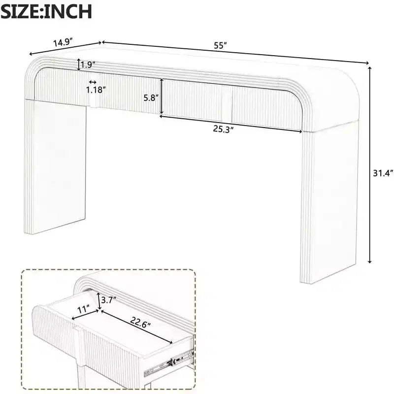 55 Tavolo console moderno lucido, credenza arrotondata con 3 cassetti, per ingresso, soggiorno, sala da pranzo