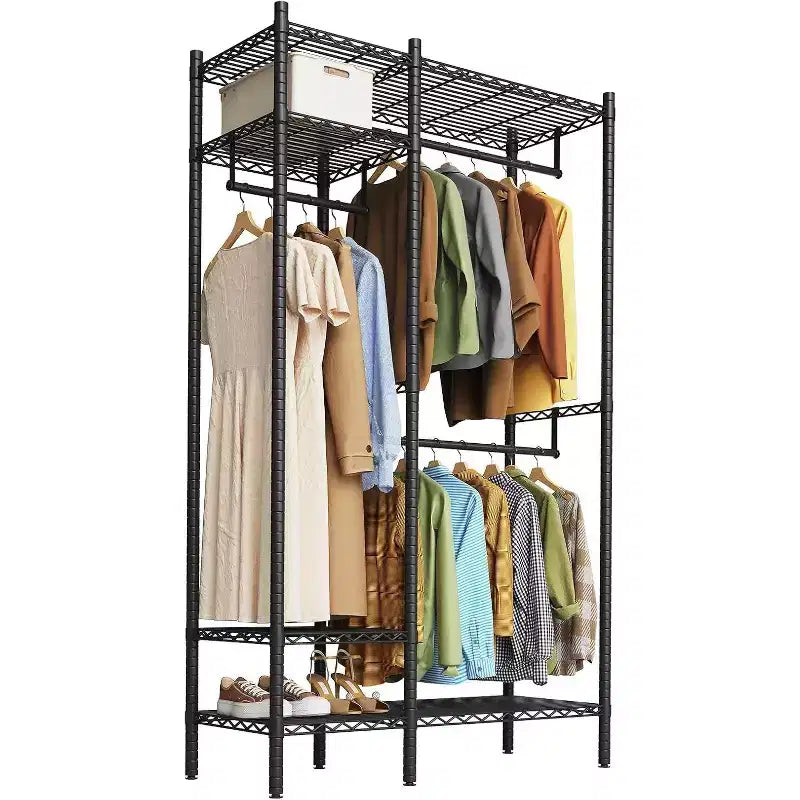 Acekool Clothes Rack Freestanding Wardrobe Metal Closet Organizer Adjustable Shelves for Bedroom
