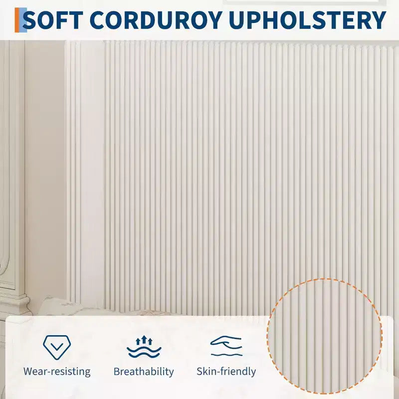 Letto Matrimoniale King Size con Struttura e Cassetti Contenitore, Base Imbottita in Velluto a Coste con Testiera Trapuntata e Schienale ad Ali, Nessuna Molla Necessaria, Beige