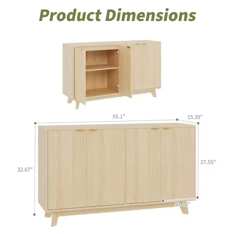 Credenza moderna in legno scanalato con 4 ante, ripiani regolabili, mobile contenitore versatile per soggiorno, sala da pranzo, ingresso
