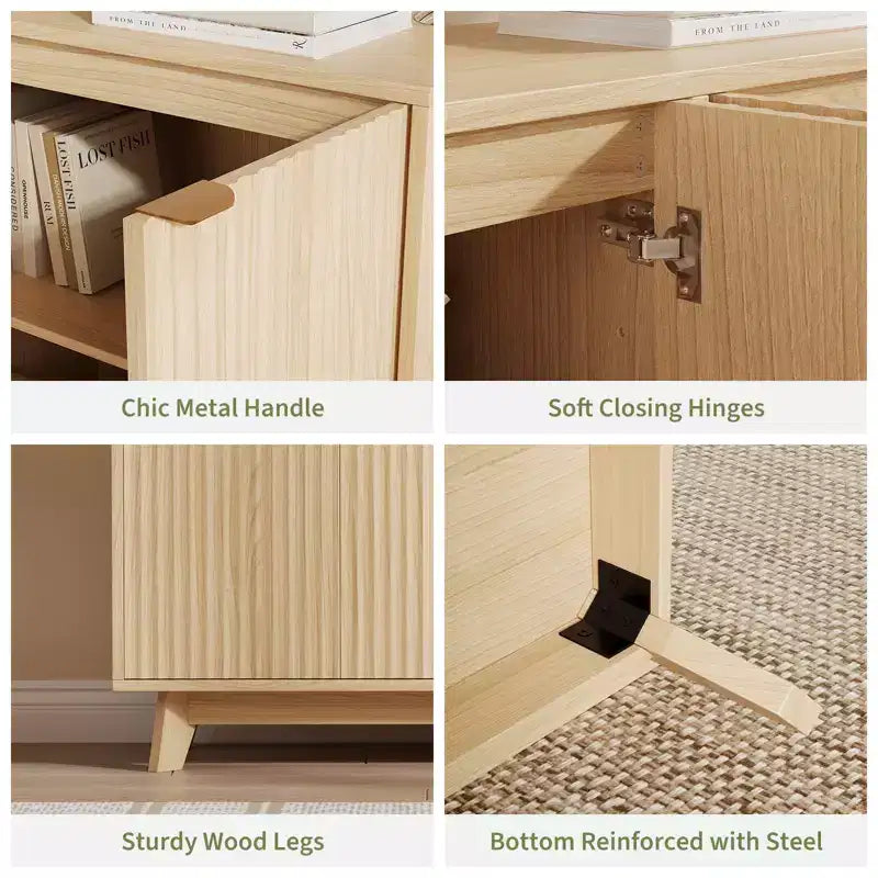 Credenza moderna in legno scanalato con 4 ante, ripiani regolabili, mobile contenitore versatile per soggiorno, sala da pranzo, ingresso