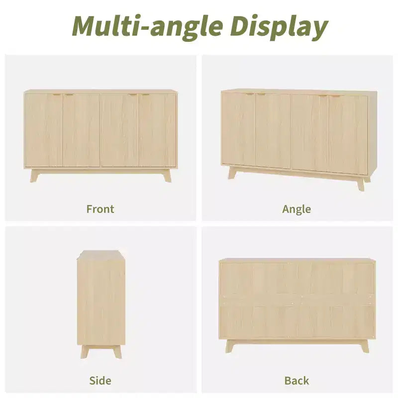 Credenza moderna in legno scanalato con 4 ante, ripiani regolabili, mobile contenitore versatile per soggiorno, sala da pranzo, ingresso