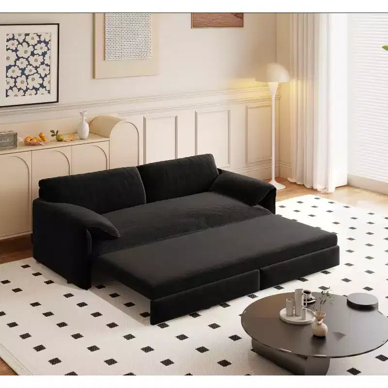 MAYEERTY 66 Queen Divano Letto Estraibile 3-in-1 Divano Letto Convertibile con Contenitore Laterale per Soggiorno Nero