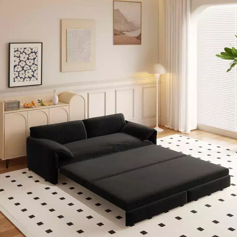 MAYEERTY 66 Queen Divano Letto Estraibile 3-in-1 Divano Letto Convertibile con Contenitore Laterale per Soggiorno Nero