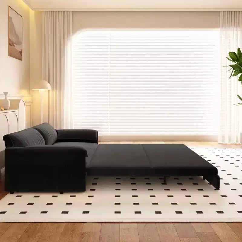 MAYEERTY 66 Queen Divano Letto Estraibile 3-in-1 Divano Letto Convertibile con Contenitore Laterale per Soggiorno Nero