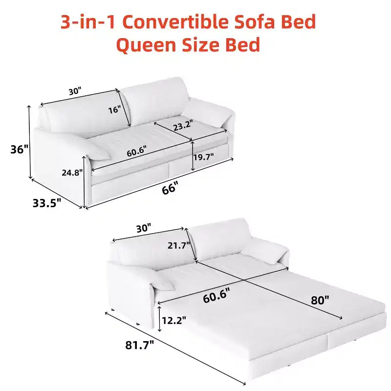 MAYEERTY 66 Queen Divano Letto Estraibile 3-in-1 Divano Letto Convertibile con Contenitore Laterale per Soggiorno Nero