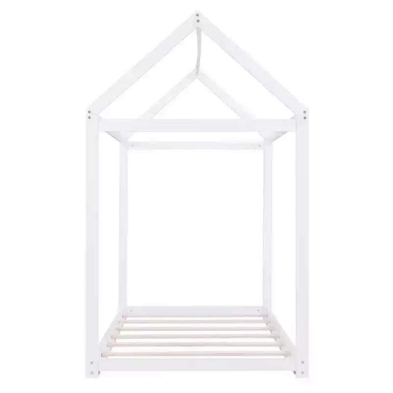 Letto a pavimento in legno a forma di casetta, misura singola, con tetto - Facile da montare, nessuna rete a molle necessaria per bambini
