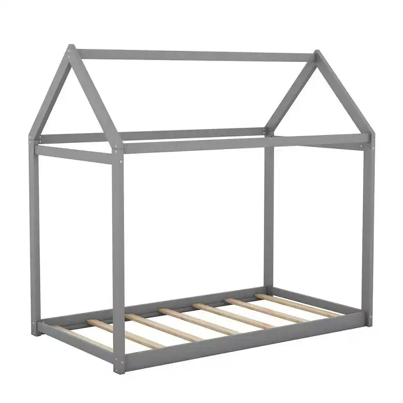 Letto a pavimento in legno a forma di casetta, misura singola, con tetto - Facile da montare, nessuna rete a molle necessaria per bambini