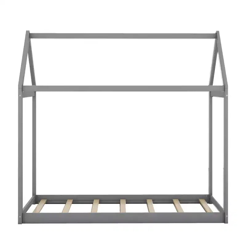 Letto a pavimento in legno a forma di casetta, misura singola, con tetto - Facile da montare, nessuna rete a molle necessaria per bambini
