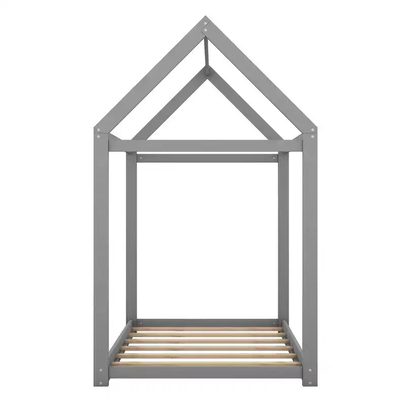 Letto a pavimento in legno a forma di casetta, misura singola, con tetto - Facile da montare, nessuna rete a molle necessaria per bambini