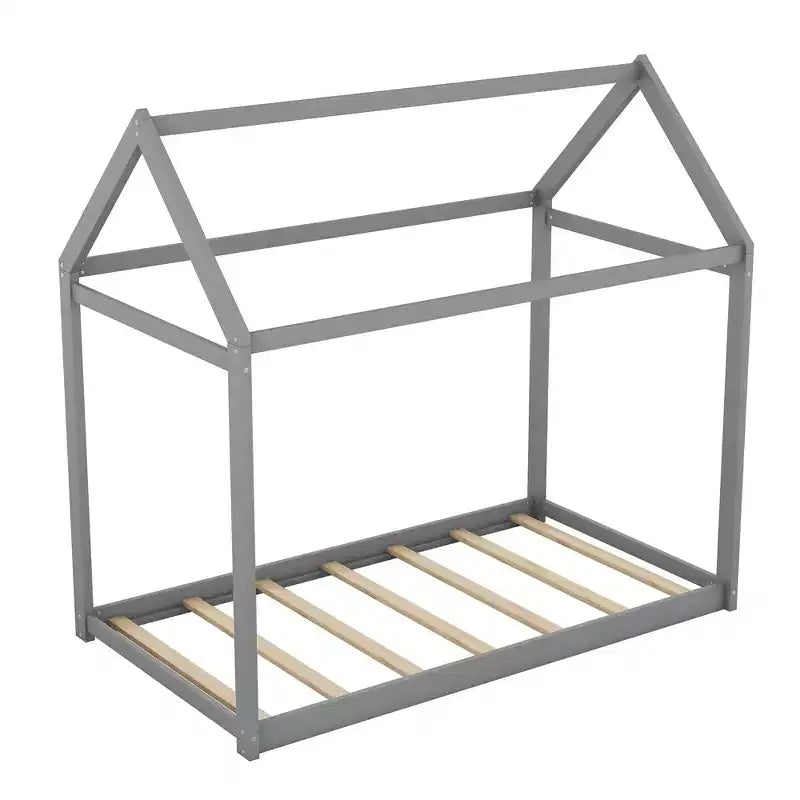Letto a pavimento in legno a forma di casetta, misura singola, con tetto - Facile da montare, nessuna rete a molle necessaria per bambini