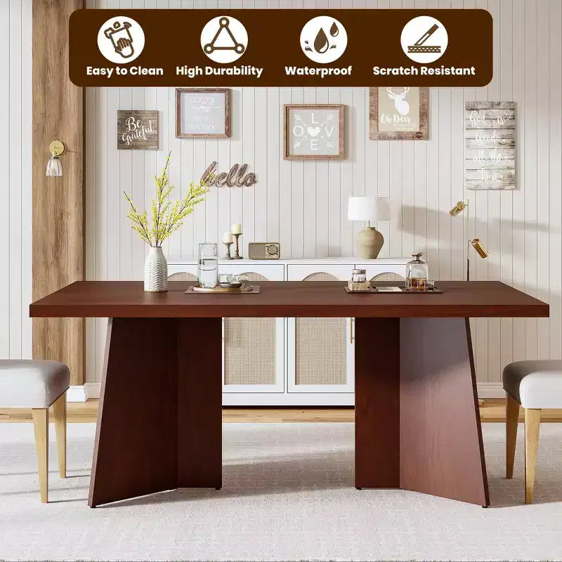 COZONY Tavolo da pranzo lungo, moderno, con ampio piano e base a piedistallo, robusto, stile rustico, ampia seduta, facile montaggio