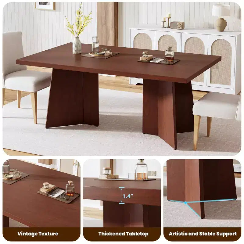 COZONY Tavolo da pranzo lungo, moderno, con ampio piano e base a piedistallo, robusto, stile rustico, ampia seduta, facile montaggio