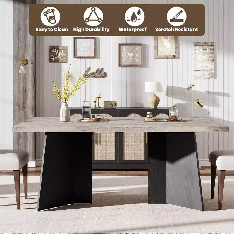 COZONY Tavolo da pranzo lungo, moderno, con ampio piano e base a piedistallo, robusto, stile rustico, ampia seduta, facile montaggio