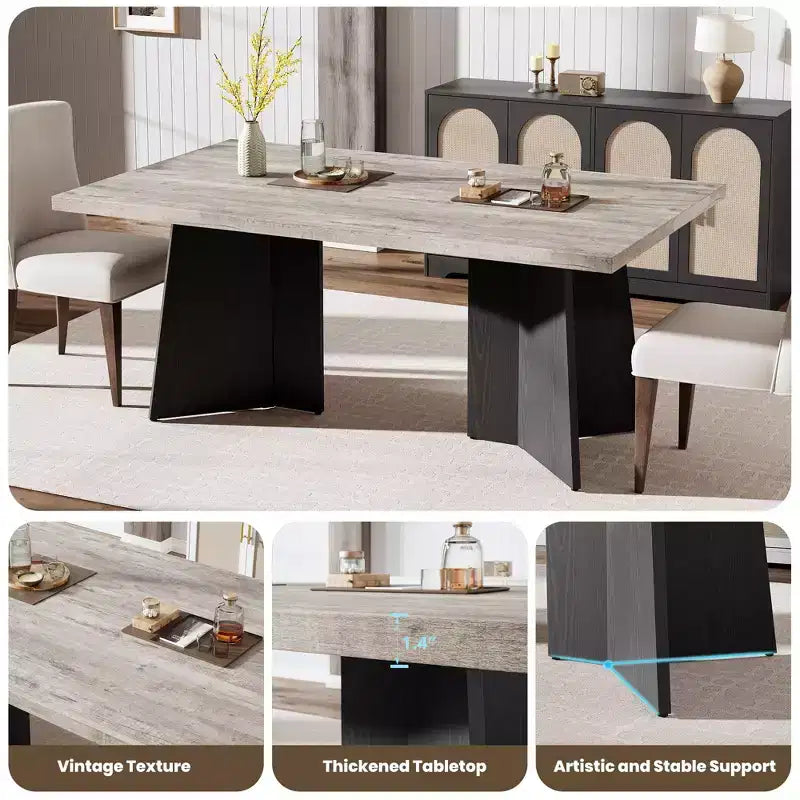 COZONY Tavolo da pranzo lungo, moderno, con ampio piano e base a piedistallo, robusto, stile rustico, ampia seduta, facile montaggio