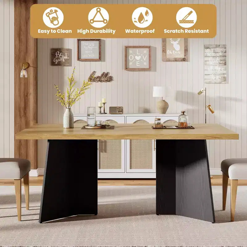 COZONY Tavolo da pranzo lungo, moderno, con ampio piano e base a piedistallo, robusto, stile rustico, ampia seduta, facile montaggio