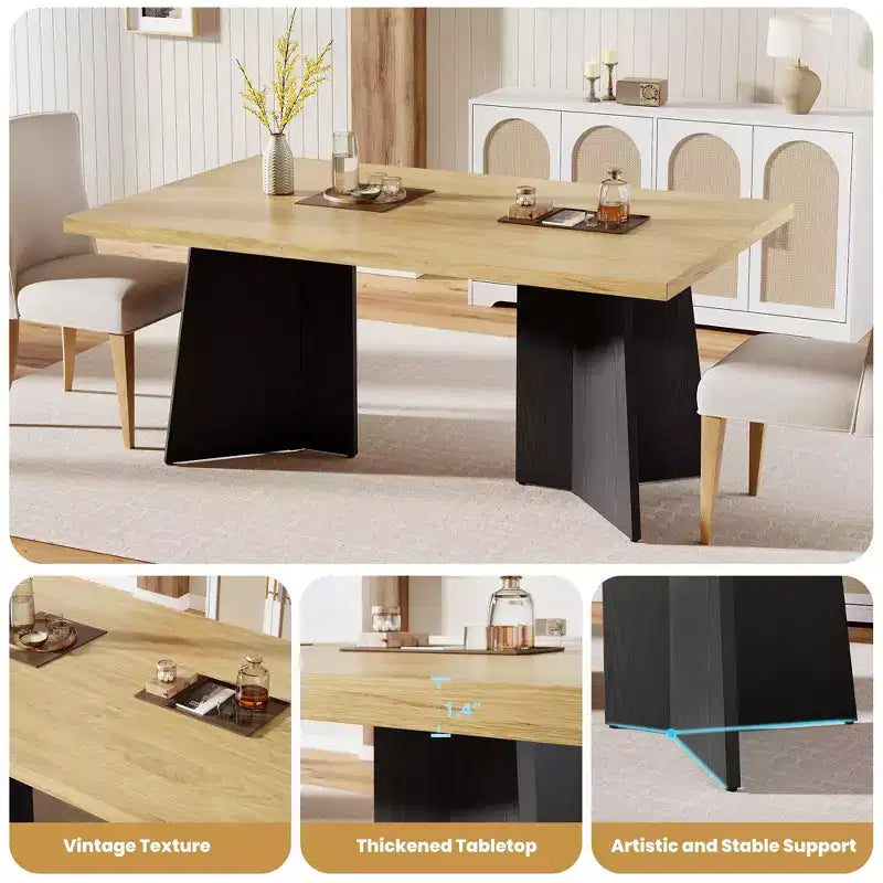 COZONY Tavolo da pranzo lungo, moderno, con ampio piano e base a piedistallo, robusto, stile rustico, ampia seduta, facile montaggio