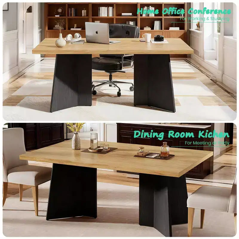 COZONY Tavolo da pranzo lungo, moderno, con ampio piano e base a piedistallo, robusto, stile rustico, ampia seduta, facile montaggio