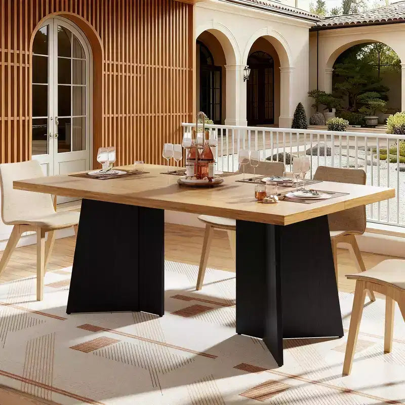 COZONY Long Dining Table, Modern Kitchen Table w/ Large Tabletop & Pedestal Base, Sturdy Farmhouse Style, Spacious Seating, Easy Assembly