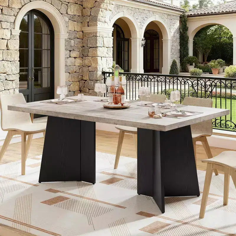 COZONY Tavolo da pranzo lungo, moderno, con ampio piano e base a piedistallo, robusto, stile rustico, ampia seduta, facile montaggio