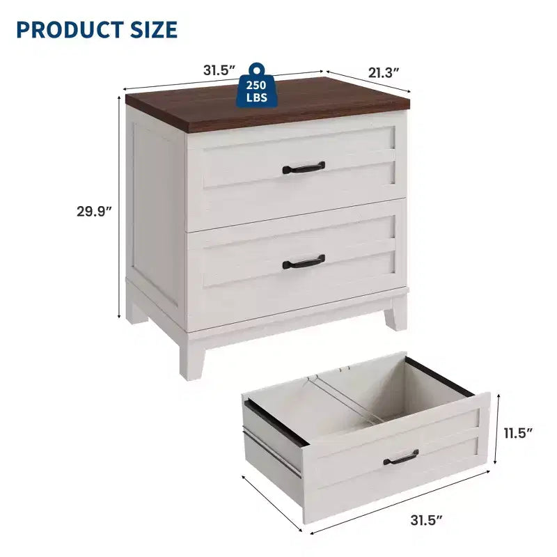 Mobile archivio a 2 cassetti in stile rustico, armadietto laterale in legno con cassetti a estrazione totale, organizer multiuso per camera da letto/ufficio/cucina