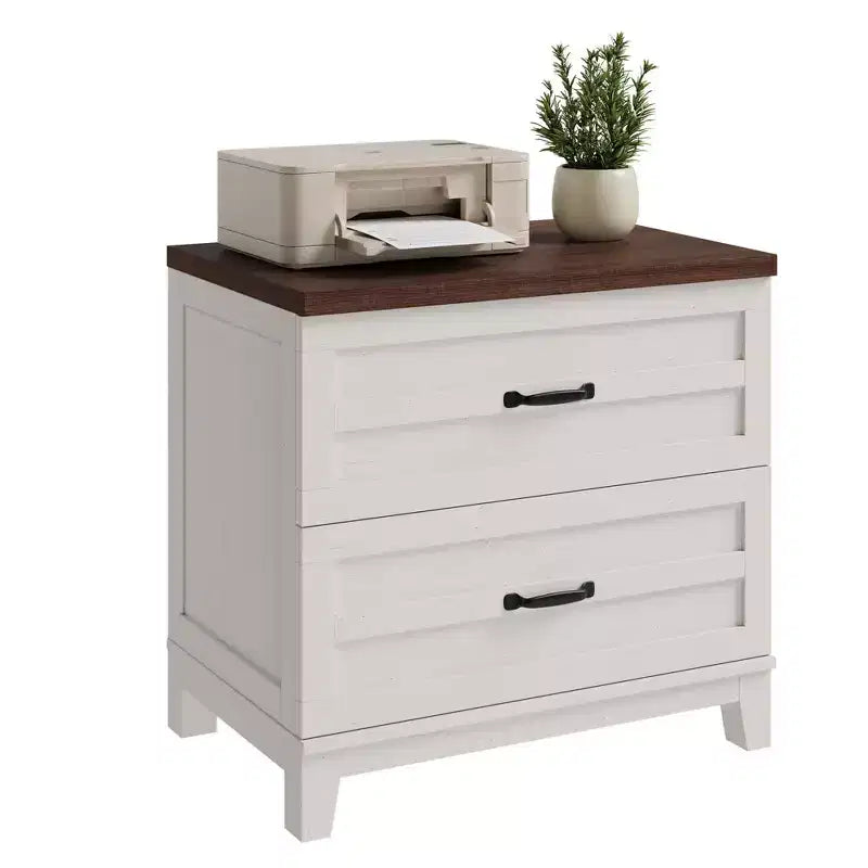 Mobile archivio a 2 cassetti in stile rustico, armadietto laterale in legno con cassetti a estrazione totale, organizer multiuso per camera da letto/ufficio/cucina