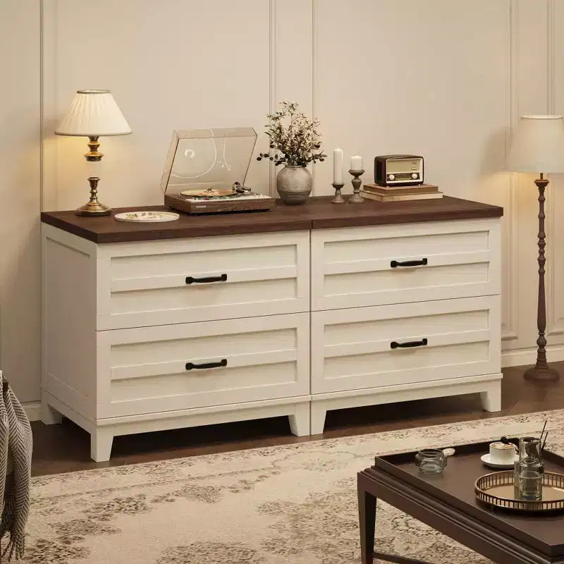 Mobile archivio a 2 cassetti in stile rustico, armadietto laterale in legno con cassetti a estrazione totale, organizer multiuso per camera da letto/ufficio/cucina