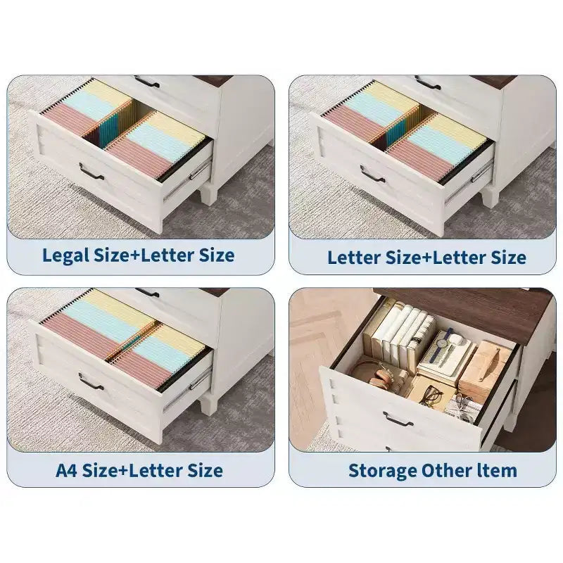 Mobile archivio a 2 cassetti in stile rustico, armadietto laterale in legno con cassetti a estrazione totale, organizer multiuso per camera da letto/ufficio/cucina