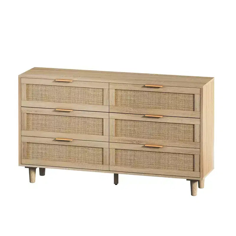 Cassettiera portagioie in Rattan Naturale con 6 Cassetti, Comò Indipendente per Camera da Letto e Soggiorno, Truciolato, 51,18