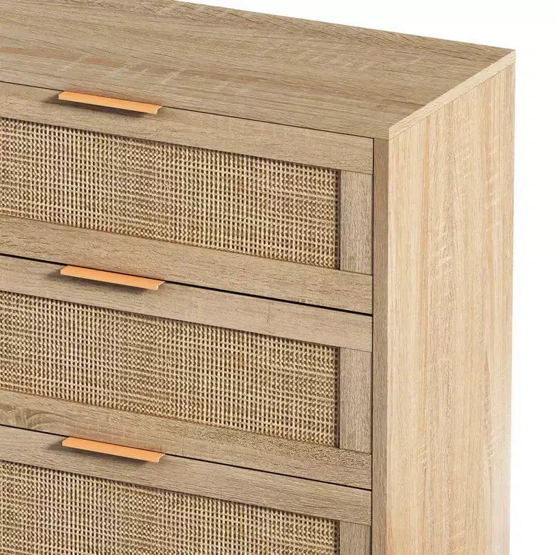 Cassettiera portagioie in Rattan Naturale con 6 Cassetti, Comò Indipendente per Camera da Letto e Soggiorno, Truciolato, 51,18