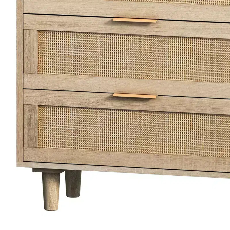 Cassettiera portagioie in Rattan Naturale con 6 Cassetti, Comò Indipendente per Camera da Letto e Soggiorno, Truciolato, 51,18