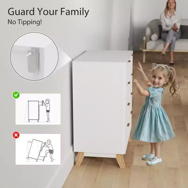 Comò a 4 cassetti per camera da letto, cassettiera scanalata con maniglie dorate e 4 gambe in legno