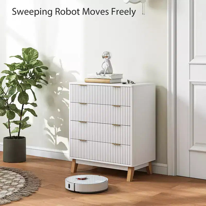Comò a 4 cassetti per camera da letto, cassettiera scanalata con maniglie dorate e 4 gambe in legno