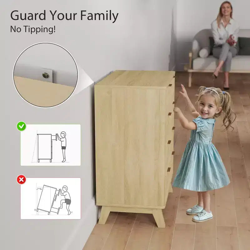 Comò a 4 cassetti per camera da letto, cassettiera scanalata con maniglie dorate e 4 gambe in legno