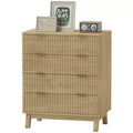 4 Drawer Double Dresser for Bedroom, Fluted Chest of Drawers with Gold Finger Pulls and 4 Wood Legs
