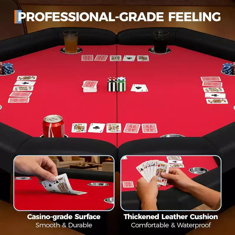 Tavolo da poker ottagonale da 48", pieghevole per 8 giocatori con portabicchieri, braccioli imbottiti, piano rosso