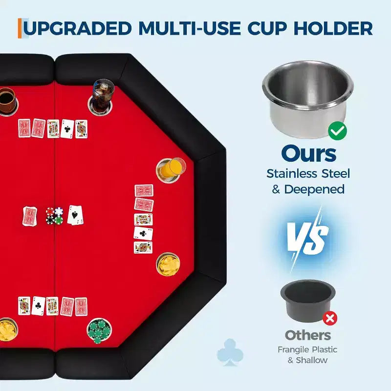 Tavolo da poker ottagonale da 48", pieghevole per 8 giocatori con portabicchieri, braccioli imbottiti, piano rosso