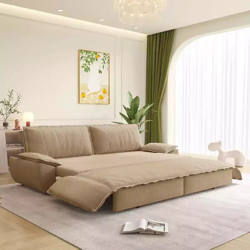 Divano letto estraibile Queen MAYEERTY 73.2, Divano letto convertibile 3-in-1, Divanetto letto multifunzionale in velluto color cammello