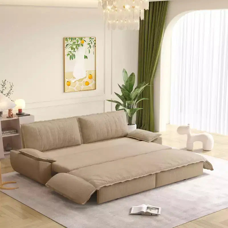 Divano letto estraibile Queen MAYEERTY 73.2, Divano letto convertibile 3-in-1, Divanetto letto multifunzionale in velluto color cammello