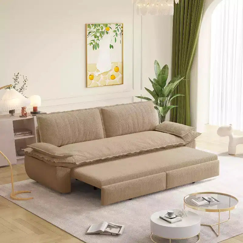 Divano letto estraibile Queen MAYEERTY 73.2, Divano letto convertibile 3-in-1, Divanetto letto multifunzionale in velluto color cammello