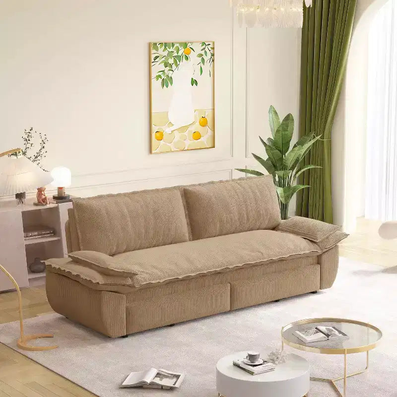 Divano letto estraibile Queen MAYEERTY 73.2, Divano letto convertibile 3-in-1, Divanetto letto multifunzionale in velluto color cammello