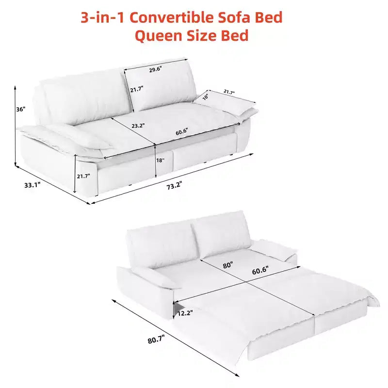 Divano letto estraibile Queen MAYEERTY 73.2, Divano letto convertibile 3-in-1, Divanetto letto multifunzionale in velluto color cammello