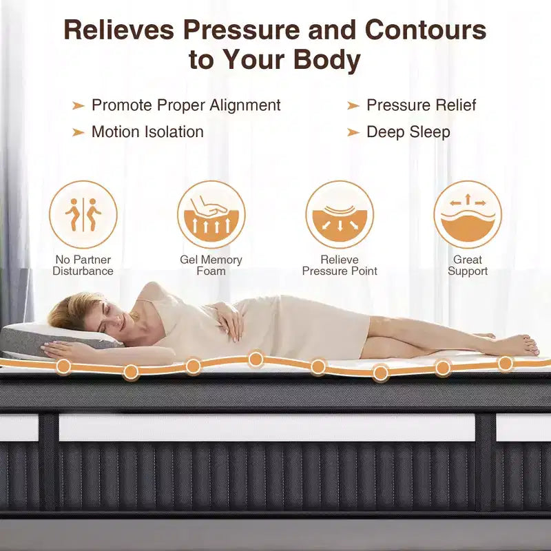 Materasso Queen, Materasso in Memory Foam da 35 cm in scatola, Materasso per alleviare la pressione, Supporto a zone, Strato in gel per il raffreddamento, Rigidità media, Migliora la circolazione